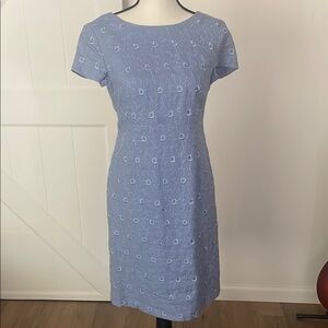 Talbots Blue Sheath Midi Dress Crew Neck Short Sleeve